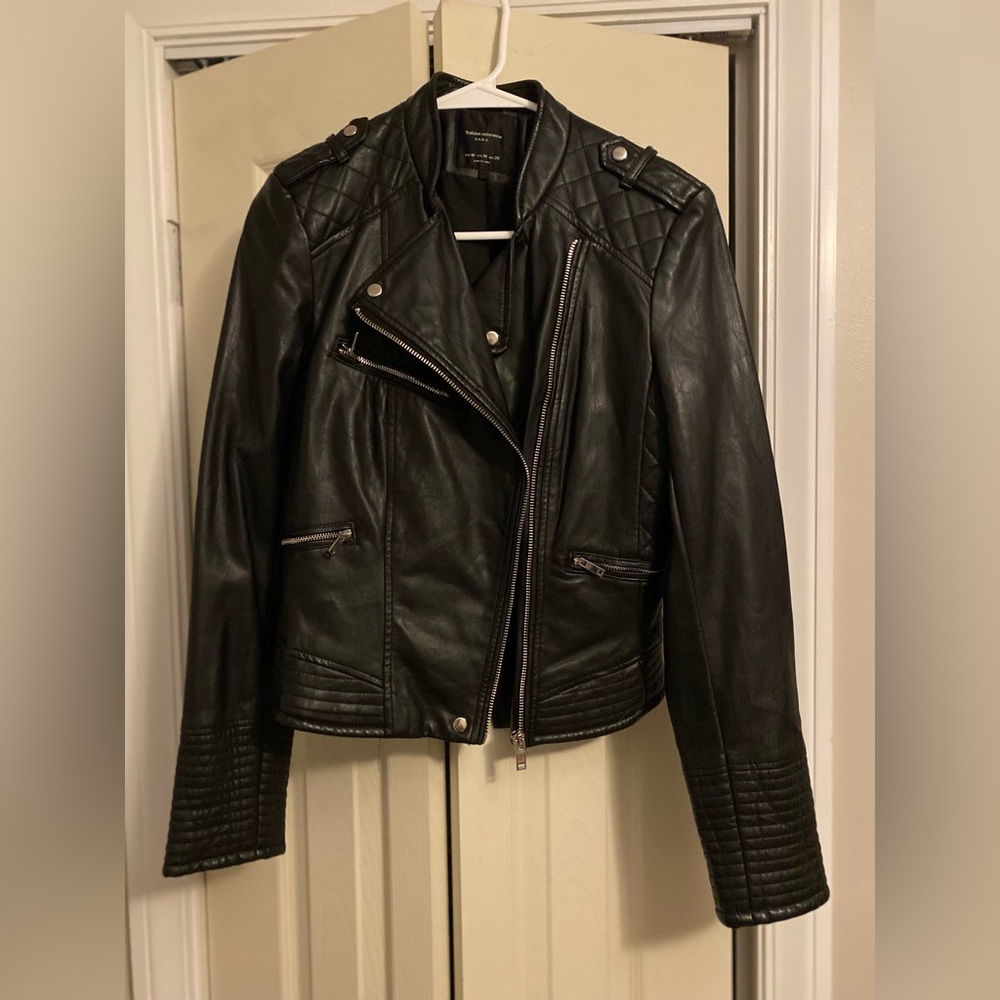 Zara Black Leather Biker Jacket